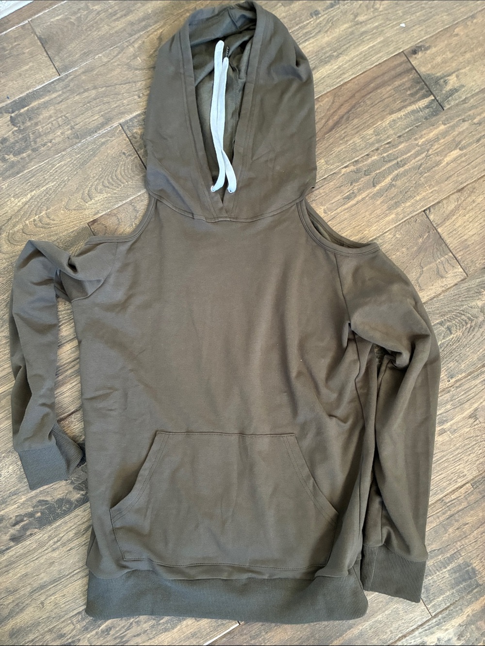 Women's Olive Cold-Shoulder Hoodie with Drawstring